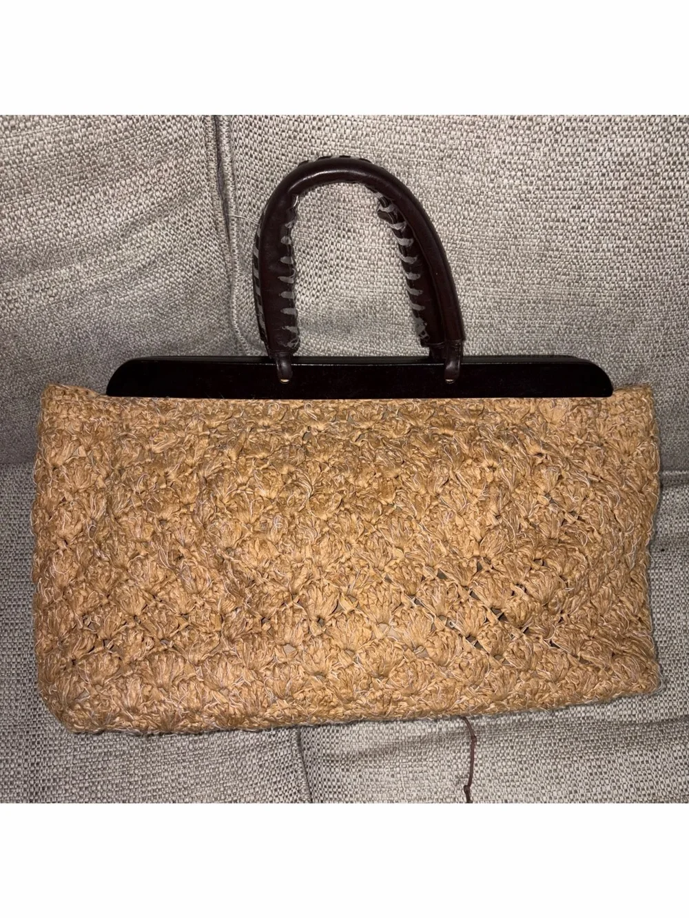 Paper Straw Top-Handle Bag in Tan - Picture 12 of 14